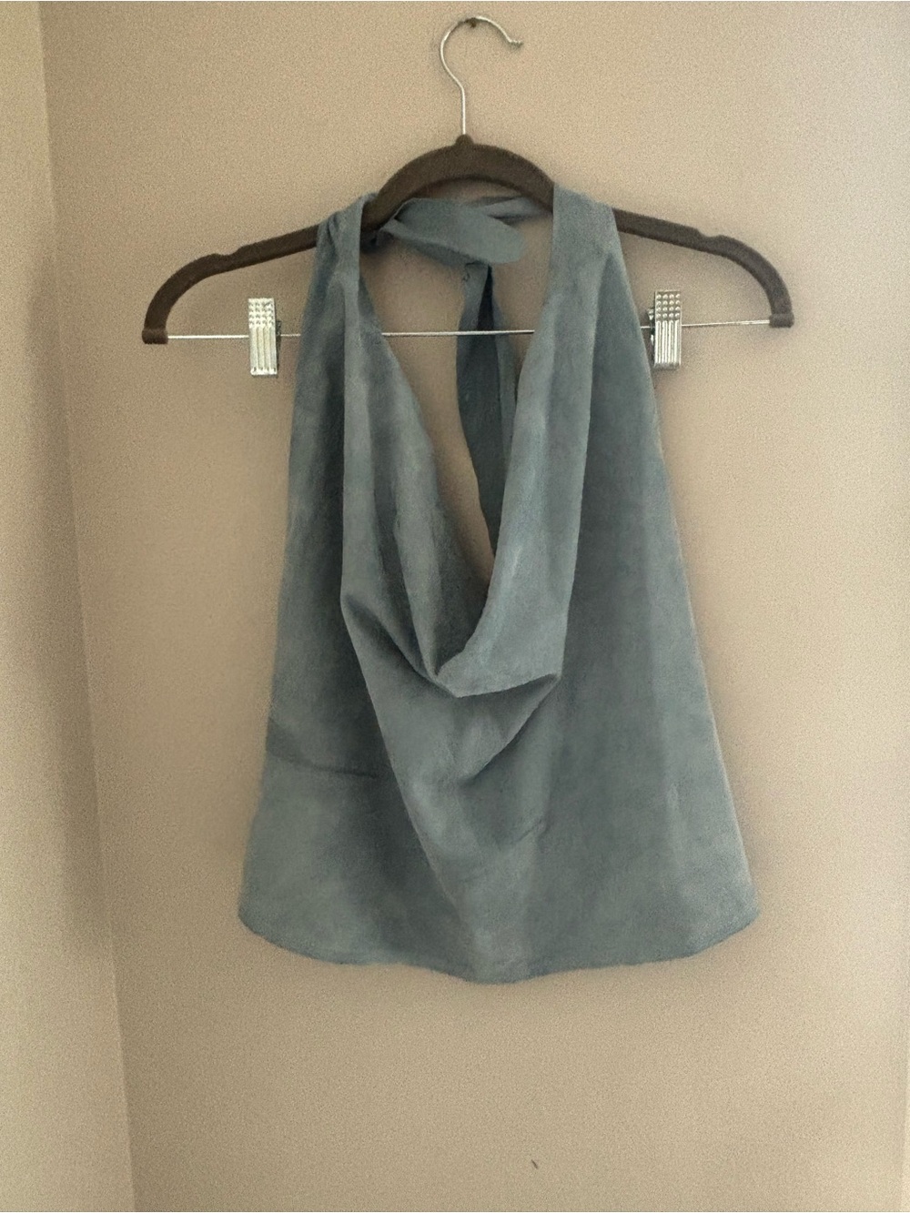 Ramy Brook Slate Blue Suede Cowl Halter Top